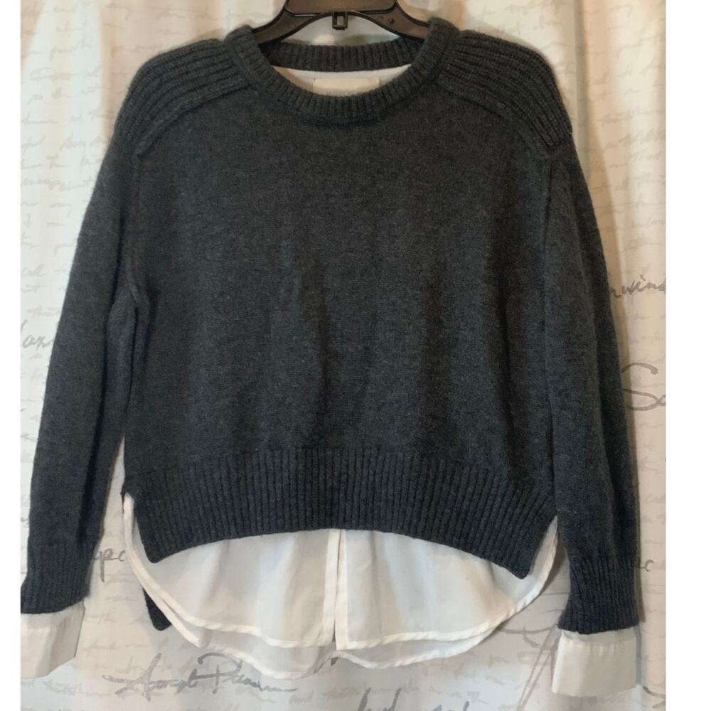 Brochu Walker Gray Wool Cashmere Layered Sweater Size Small White Trim Flaw